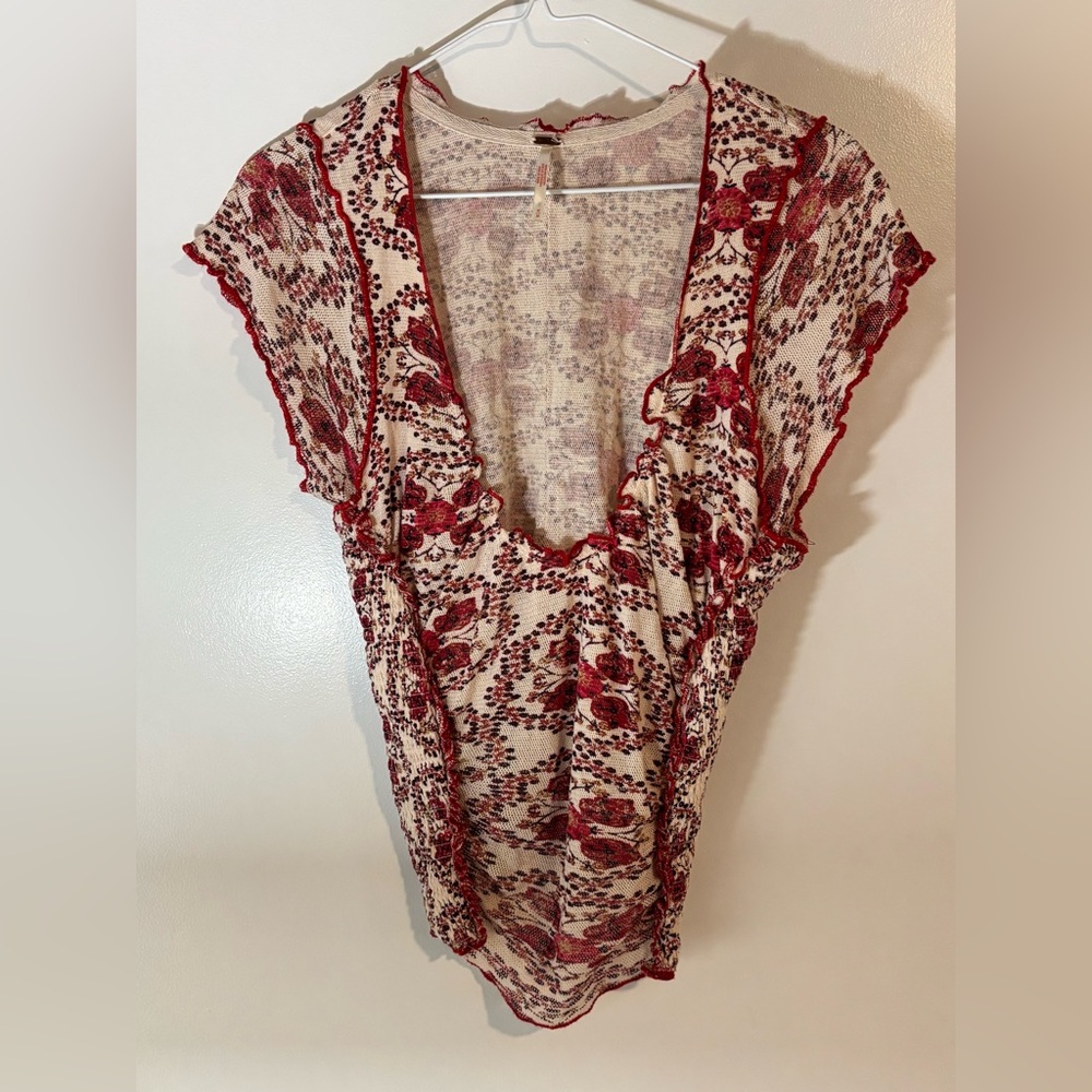 Free People Floral Ruffle Blouse